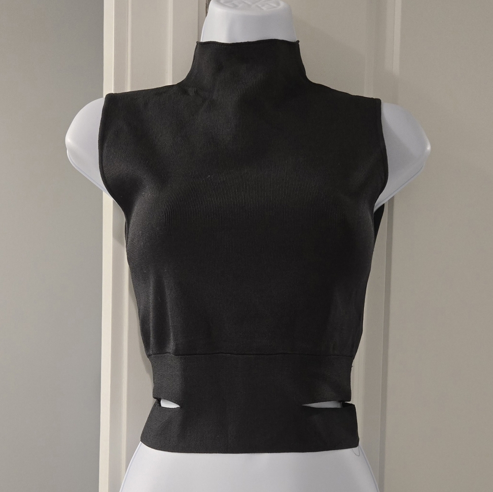 Zara Knit Turtle Neck Crop Top With Cut-out. Size S.